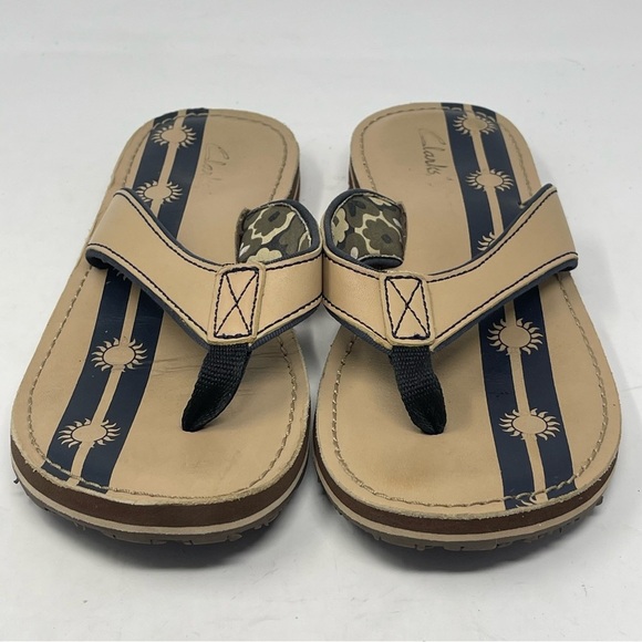 Clarks Sandals Womens 7 M Tan Blue Leather Thong Flip Flop Casual Comfort - Picture 5 of 11
